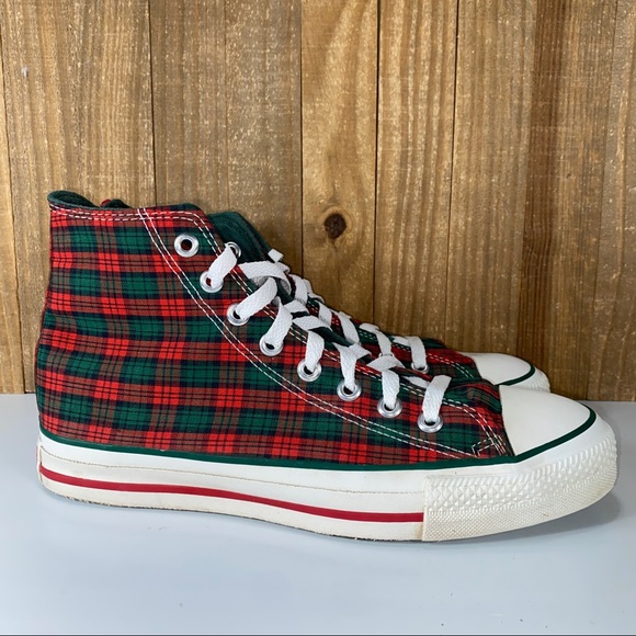 Converse Made in USA Plaid Green Red Christmas Sneakers Vintage Men’s size 8.5
